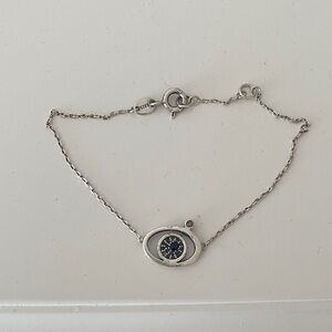 Sterling Silver Evil Eye Bracelet with Blue Crystal Center